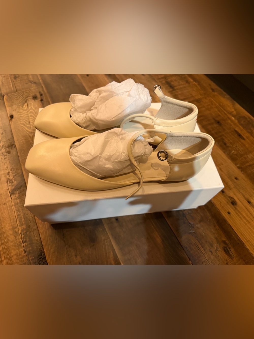 Aeyde Women's Cream Square-Toe Ankle-Strap Flats